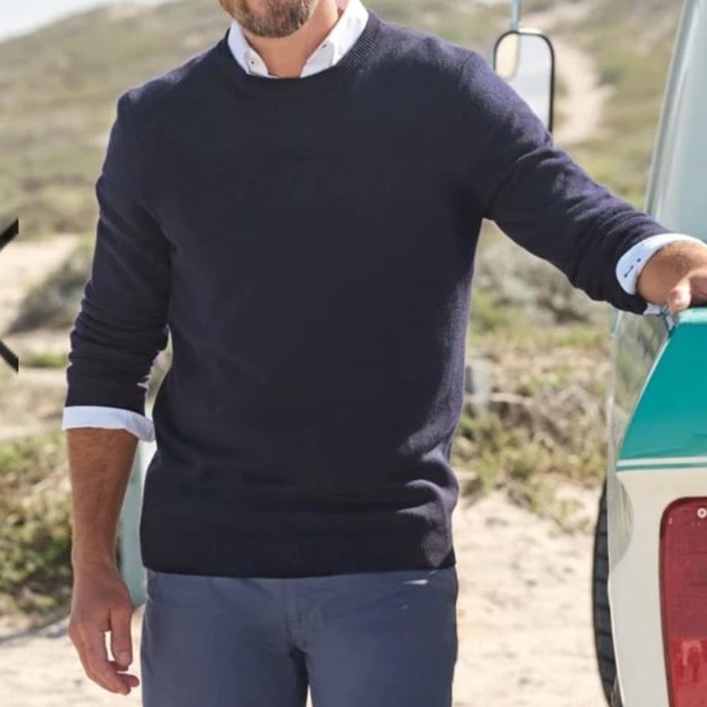 WoolOvers‎ Crew Neck Cashmere Merino Wool Blend Navy Sweater Size L